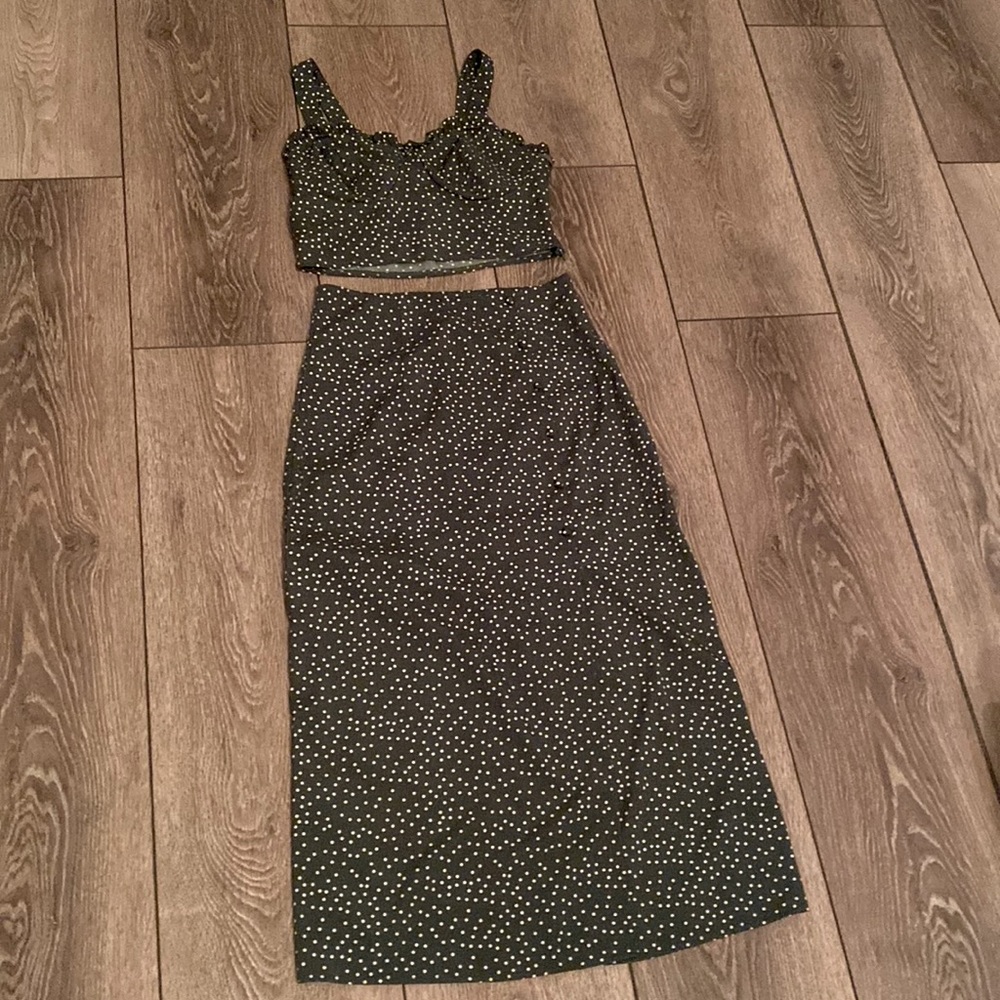 Shein Green two piece pokadot outfit